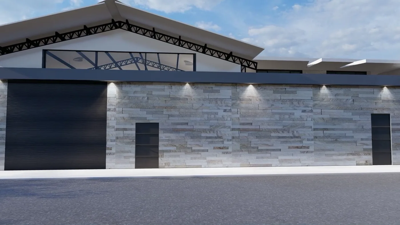 Render de la fachada de la bodega