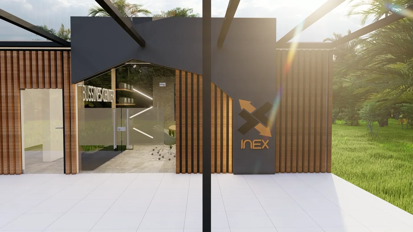 Render de la entrada del centro de negocios